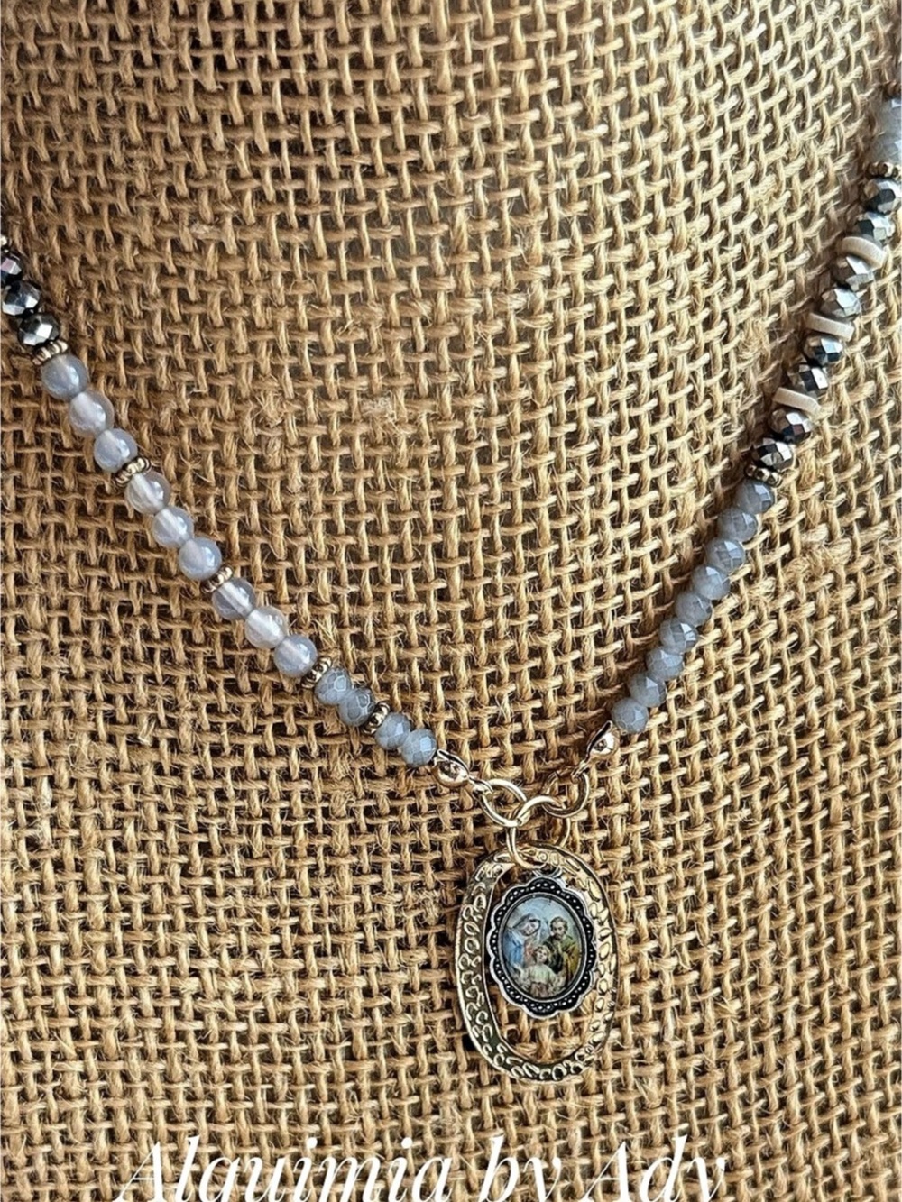 Agate Gold & Gray Pendant Necklace